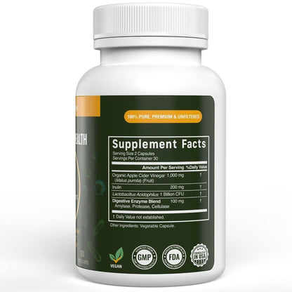 Vital Gut Health 4in1 Formula with Apple Cider Vinegar, Prebiotics & Probiotics, Digestive Enzymes for Strong Immunity Support