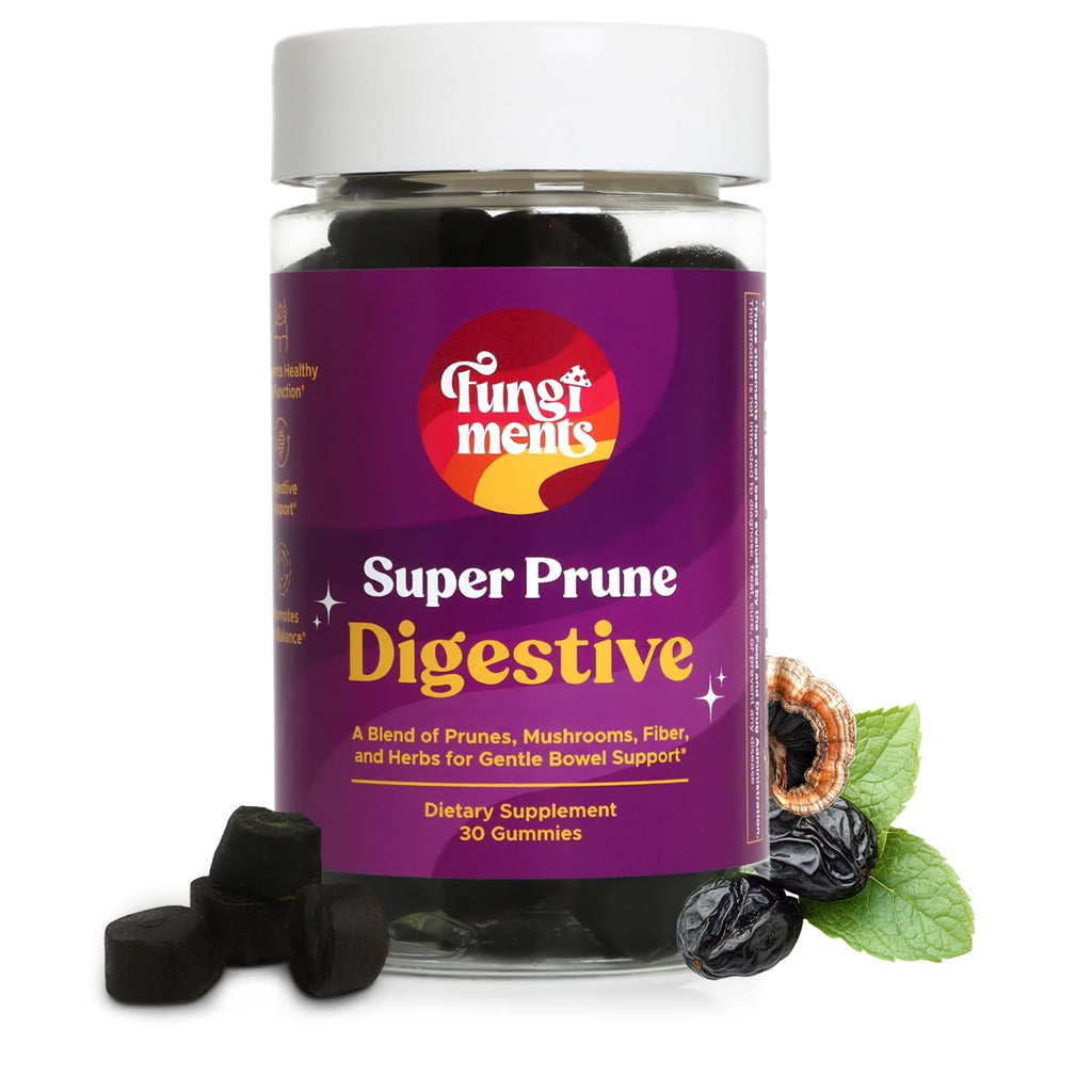Fungiments Super Prune - Mushroom Supplement - Turkey Tail Mushrooms, Fiber, Rhubarb, Prunes, Ginger, Chamomile - Debloating, Constipation Relief