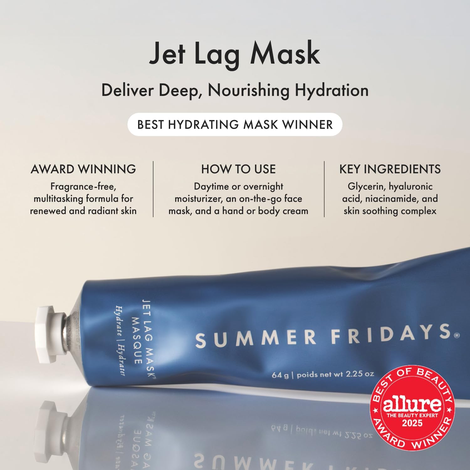 Summer Fridays Jet Lag Mask - Hydrating Face Moisturizer + Mask - Enriched with Hyaluronic Acid, Niacinamide, Glycerin + Antioxidants Helps Nourish Skin for a Renewed + Radiant Complexion (2.25 Oz) Summer FridaysBuy Supplements Australia