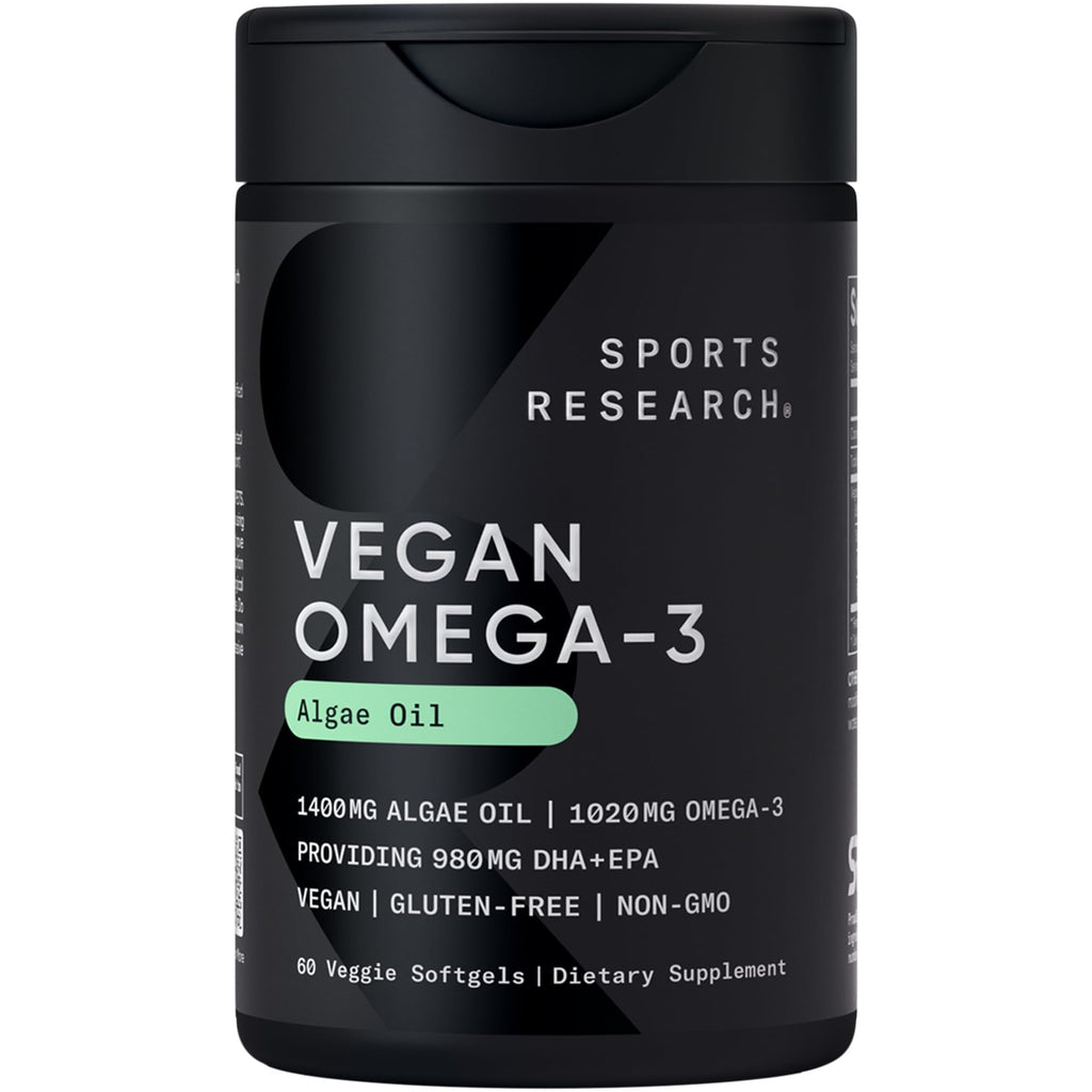 Sports Research Vegan Omega-3 Fish Oil Alternative from Algae Oil - Highest Levels of Vegan DHA & EPA Fatty Acids | Non-GMO Tested & Vegan Certified - 60 Veggie Softgels (Carrageenan Free) Sports Research buy supplements Au