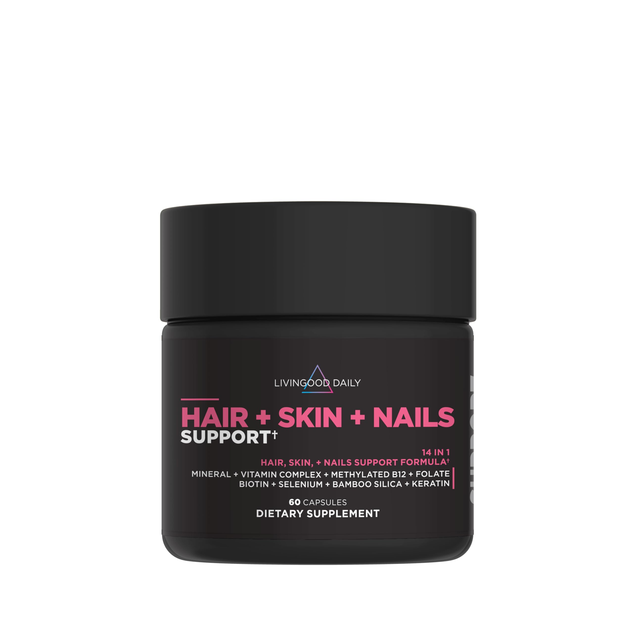 Livingood Daily Hair, Skin & Nails Supplement, 14-in-1 Formula with Biotin, Collagen, Keratin, Bamboo, Selenium, Folate, B12, Zinc and More, Beauty Supplement for Women & Men, Gluten Free, 60 Capsules Livingood DailyBuy Supplements Australia