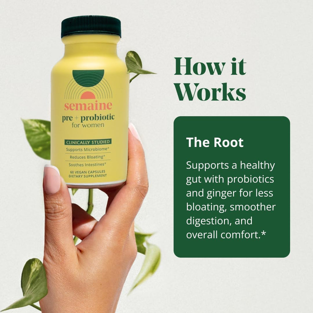 Semaine Super Powered Prebiotic + Probiotic for Women, Effective 3-in-1 Multi-Action Formula to Nourish Gut Health, Soothe IBS, Support Bloat Relief