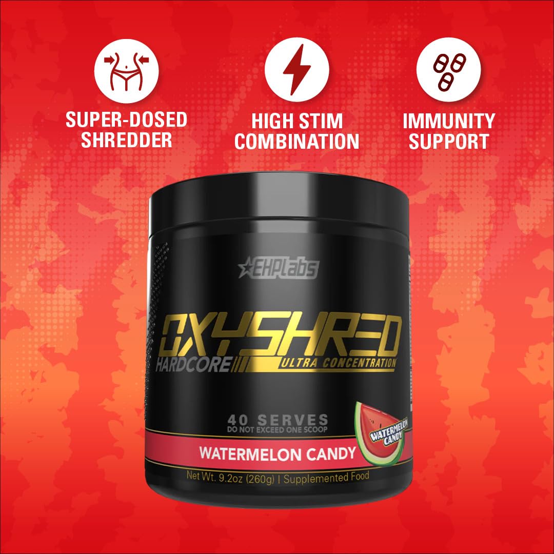 EHP Labs OxyShred Hardcore Super Dosed Pre Workout Powder - Preworkout Powder with L Glutamine & Acetyl L Carnitine, Energy Boost Drink - 275mg of Caffeine