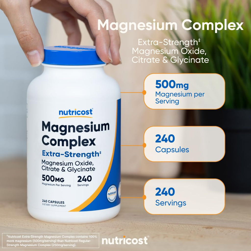 Nutricost Magnesium Complex 500mg, 240 Capsules - Magnesium Oxide, Citrate, and Glycinate - Gluten Free and Non-GMO Nutricost buy supplements Au