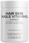 Codeage Hair Skin Nails Vitamins Platinum - KeraGEN-IV Keratin, Dermaval - Hair Fall, Skin Elasticity & Moisture Support - Biotin 5000, Collagen, Vitamin C, Coffeeberry, PABA Supplement - 60 Capsules CodeageBuy Supplements Australia