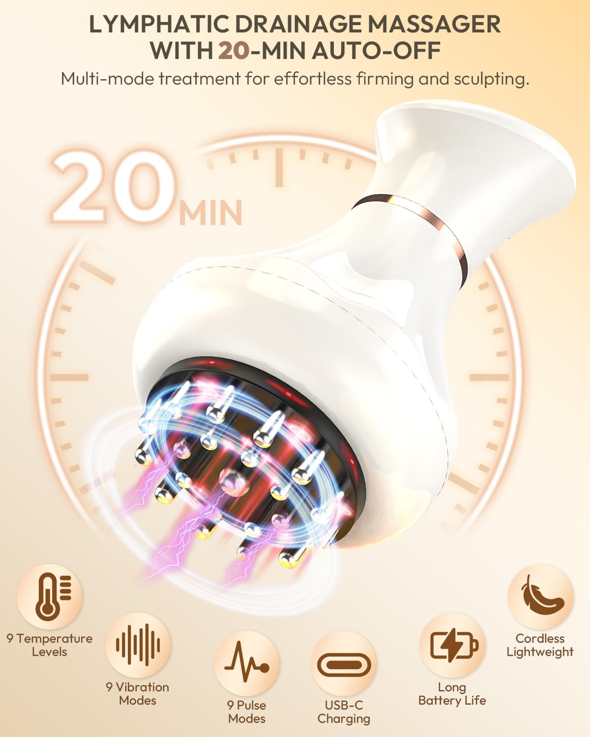 Glamesty Lymphatic Drainage Massager & Anti Cellulite Massage Tool, Body Sculpting Machine with Light, Soothing Pulse, Heat & Vibration, Heated Lymph Brush for Legs, Hip, Arms, Belly (White) Glamesty buy supplements Au