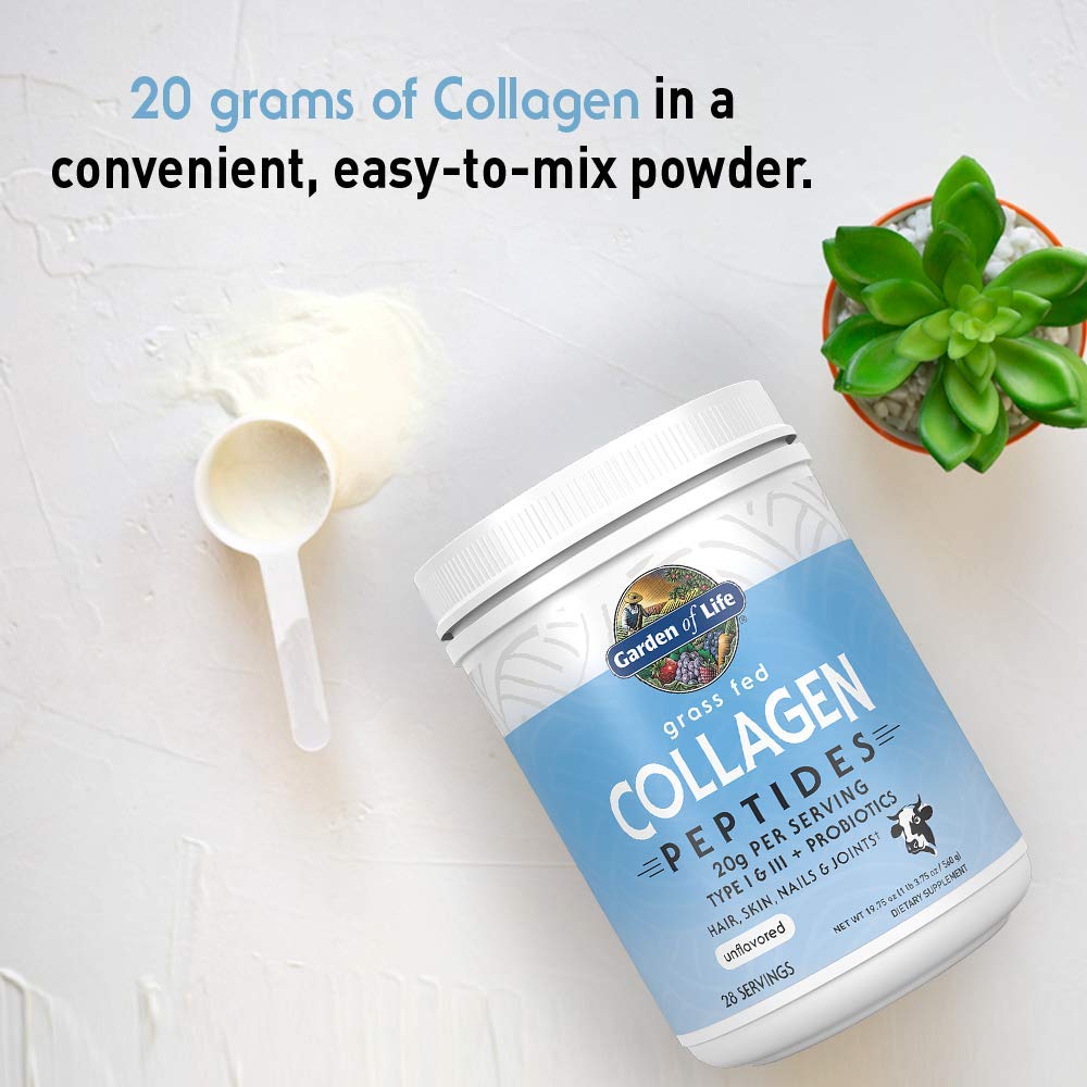 Garden of Life Grass Fed Collagen Peptides Powder Unflavored Collagen Powder for Hair Skin Nails Joints, Hydrolyzed Collagen Protein Supplements