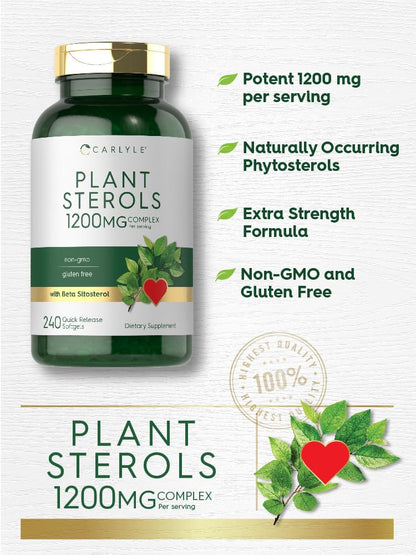 Carlyle Plant Sterols Supplement 1200 mg | 240 Softgels | with Beta Sitosterol | Non-GMO & Gluten Free