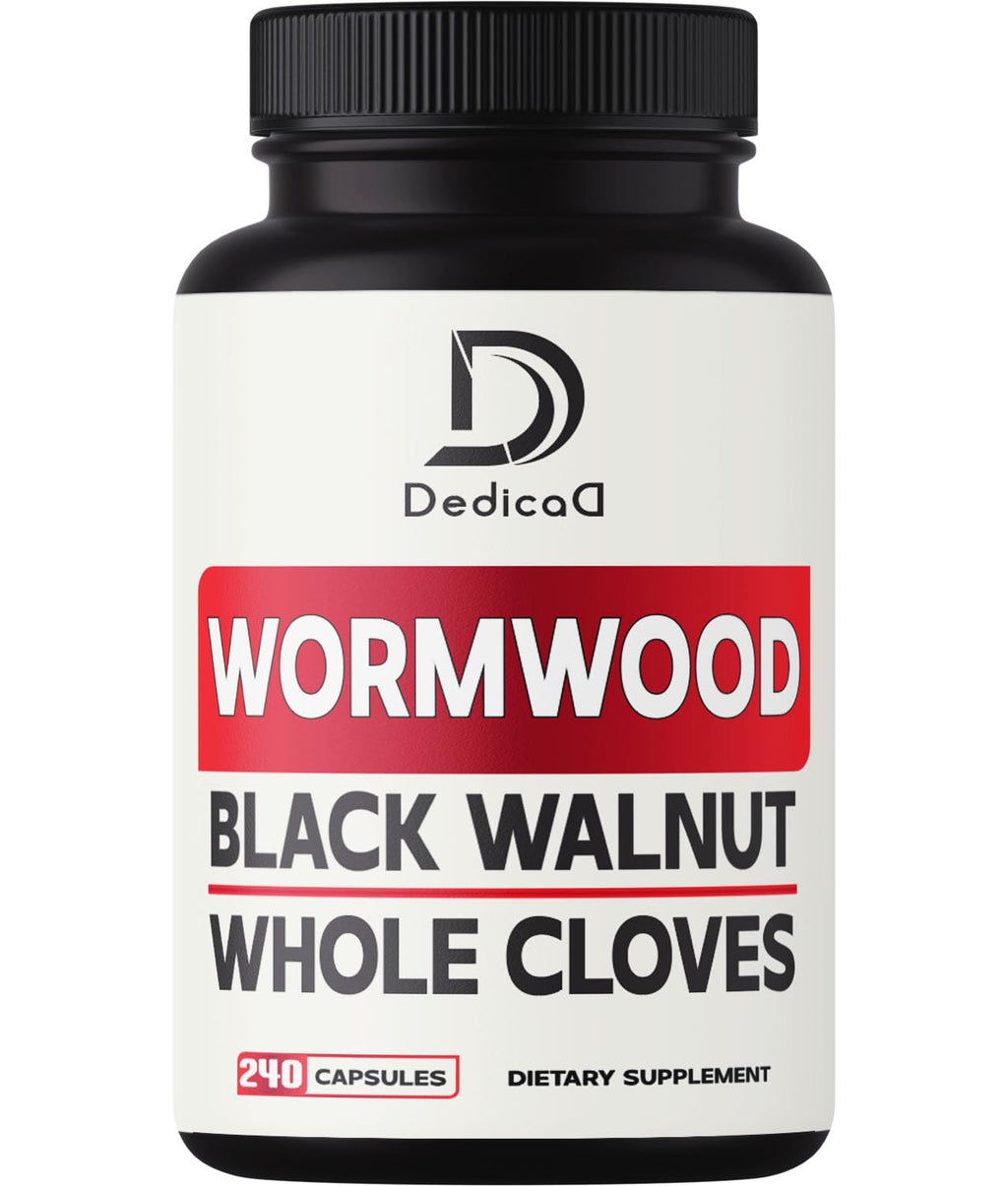 Supplement bottle labeled 'Wormwood, Black Walnut, Whole Cloves' by DedicaD on a white background