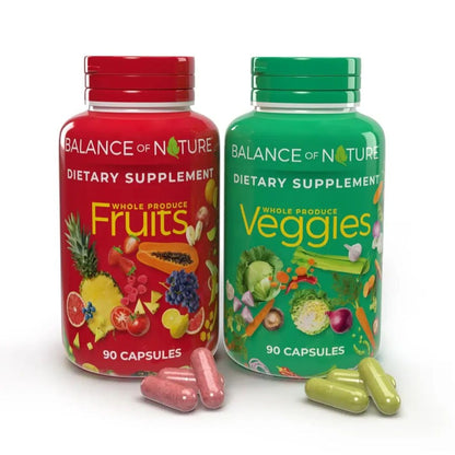 Balance of Nature Fruits & Veggies Supplements - Whole Fruit and Vegetable Ingredients for Women, Men, and Kids - 90 Fruits Capsules, 90 Veggies Capsules - 1 Set Balance of Nature buy supplements Au