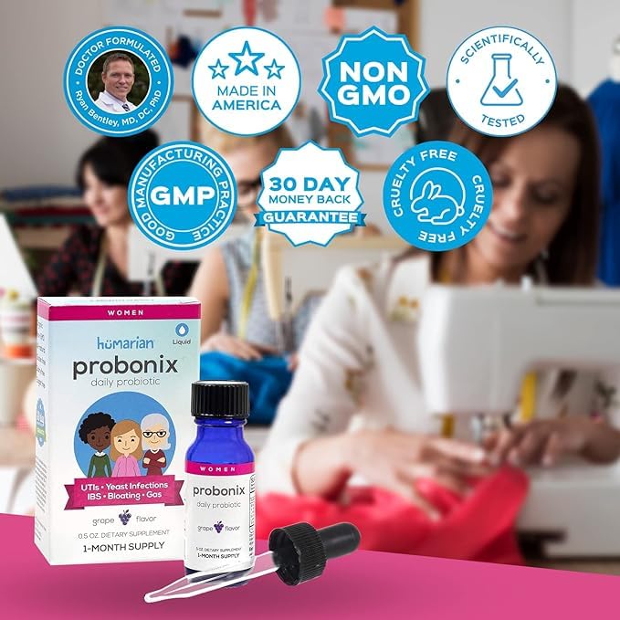 Probonix Humarian Liquid Probiotics for Women - 12-Strain Probiotic Drops to Fortify Women’s Gut Health, Vaginal Health, Immunity and Overall Wellness - 30-Day Supply - Delicious Grape Flavor Probonix buy supplements Au