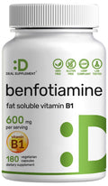 Benfotiamine 600mg Per Serving, 180 Veggie Capsules (300mg Per Cap) – Fat Soluble Vitamin B1 Thiamine Supplement