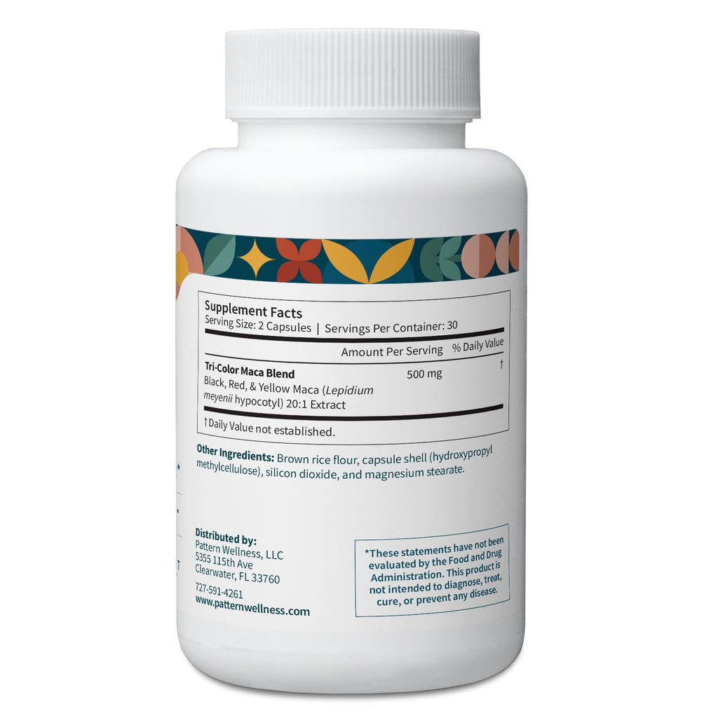 Pattern Wellness Maca Root Extract 20:1-500mg Per Serving – for Men & Women – Tri-Color Black/Red/Yellow Blend – 60 Vegan, Non-GMO Capsules Pattern Wellness buy supplements Au