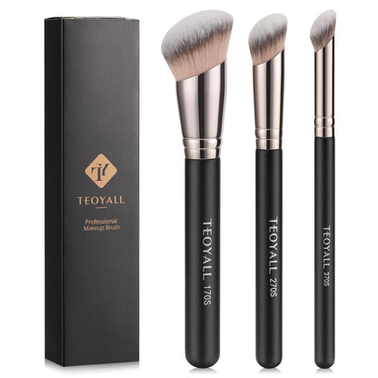 TEOYALL Foundation Contour Conceal Brush Set, 3PCS Angled Synthetic Kabuki Brush for Blending Setting Buffing with Liquid, Cream and Powder Cosmetic (170S/270S/370S) TEOYALLBuy Supplements Australia