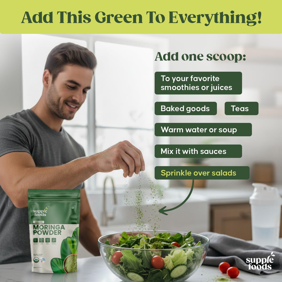 supplefoods Organic Moringa Powder 200 g / 7.05 oz | 100% Natural Green Superfood | Assists Digestion & Daily Detox | Finely Milled Moringa Leaf Powder | USDA Certified Organic Dietary Supplement supplefoods buy supplements Au
