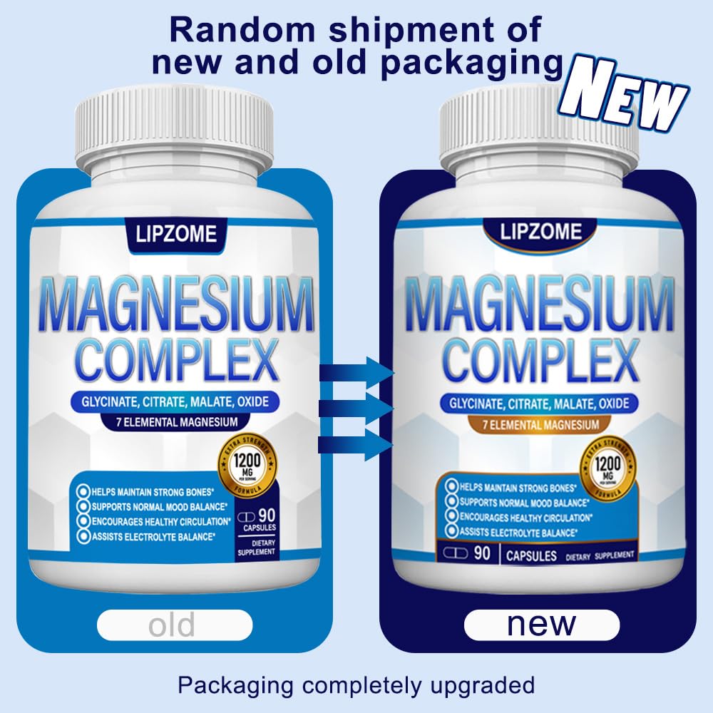 Magnesium Complex Supplement 1200mg - Advanced 7-in-1 Magnesium Blend - Glycinate, Citrate, Malate, Taurate, Oxide, Aspartate, Orotate – High Absorption Formula – Non-GMO, 90 Capsules Lipzome buy supplements Au