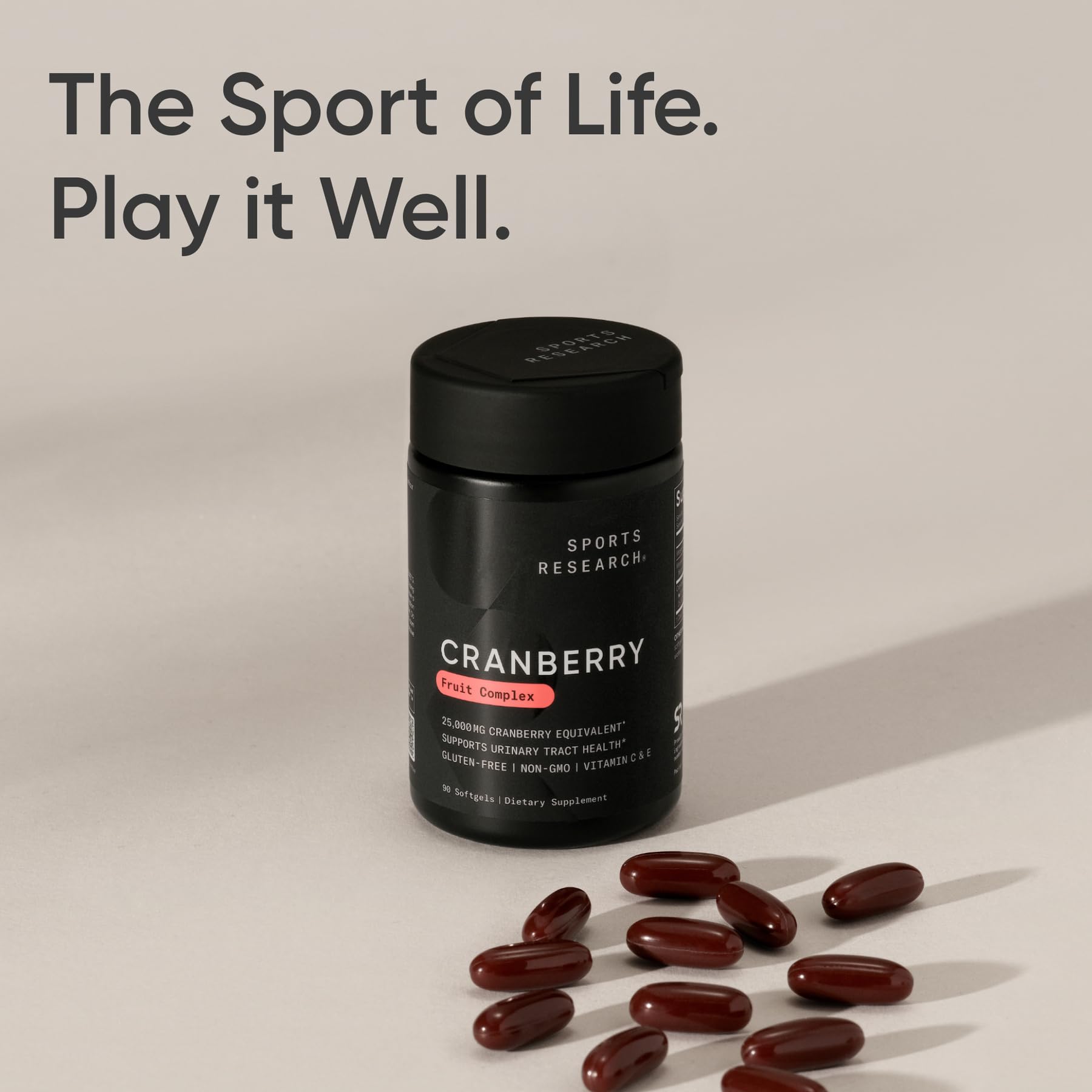 Sports Research® Cranberry Fruit Complex Supplement - Softgels for Urinary Tract Health Support - Made with Pacran®­ & Vitamins C & E - Non-GMO & Gluten Free - 90 Count Sports Research buy supplements Au