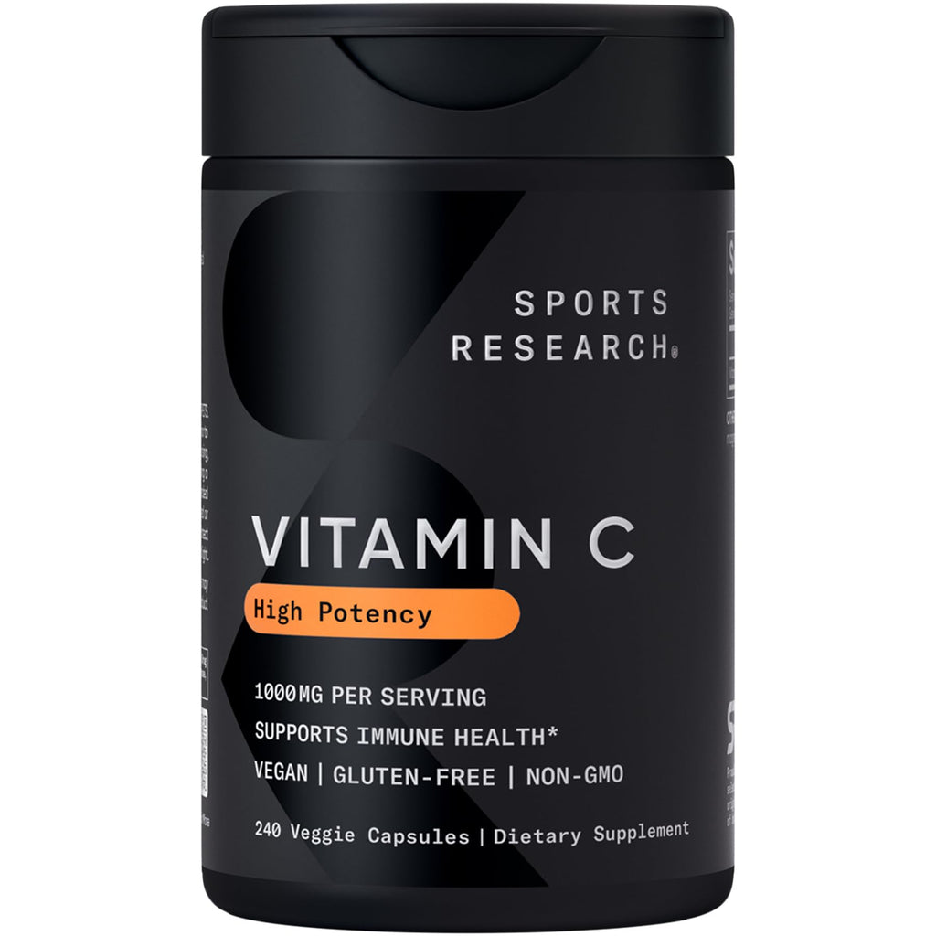 Sports Research High Potency Vitamin C Supplement - Vegan Veggie Capsules for Antioxidant Activity & Immune Support - Non-GMO Verified & Gluten Free - Ascorbic Acid Vitamin C 1000mg, 240 Count Sports Research buy supplements Au