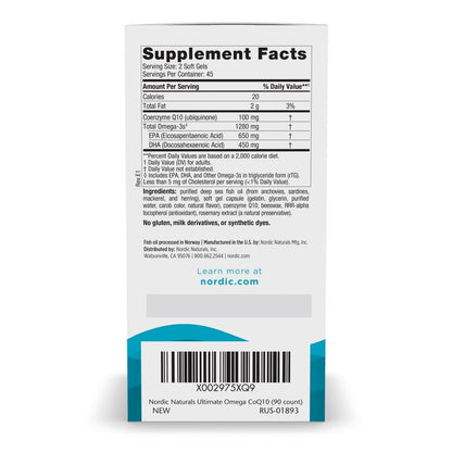 Nordic Naturals Ultimate Omega + CoQ10, Lemon - 90 Soft Gels - 1280 mg Omega-3 + 100 mg CoQ10 - Heart Health, Cellular Energy, Antioxidant Support - Non-GMO - 45 Servings Nordic NaturalsBuy Supplements Australia
