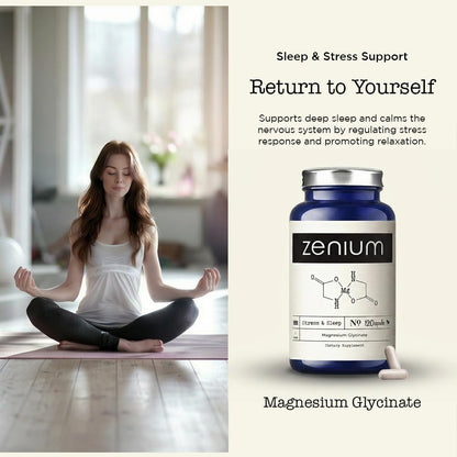 Zenium - Magnesium Glycinate for Sleep, Chelated, 600mg per Serving, 120 Capsules | High Absorption | Relieve Tension, Worry, Nervousness | Calm The Mind & Body | Ayurvedic | Natural Relief Supplement Zenium buy supplements Au