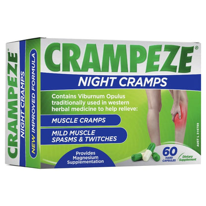 Crampeze Night Cramps Natural Relief of Muscle Cramps, Spasms & Tired Legs 60 Capsules CrampezeBuy Supplements Australia