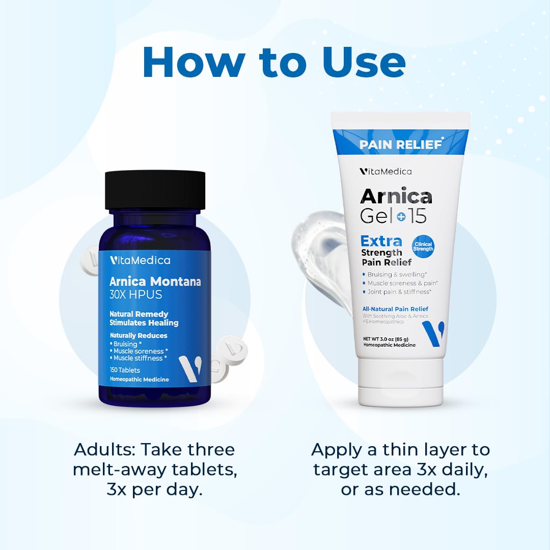 VitaMedica Arnica Montana Tablets & Arnica Gel Bundle – Support for Bruising, Swelling & Soreness, 150 Rapid-Dissolve Tablets + 3 oz Water-Based Gel VitaMedicaBuy Supplements Australia