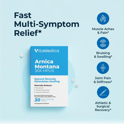 Arnica Montana 30X HPUS, Clinical Grade, Quick Dissolve Tablets, Five-Day Recovery Pack for Pain and Bruise Relief After Surgery or Injury, Natural Healing, Gentle on The Stomach - 30 Count VitaMedicaBuy Supplements Australia