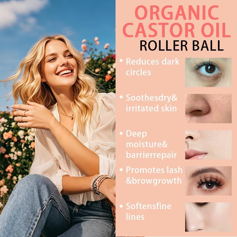 Organic Castor Oil with Rose Quartz Roller, Cold-Pressed Pure Organic Castor Oil Roller Ball for Hair Growth, Eyelashes, Eyebrows & Skin, 1.7 fl oz(1) Olavita SerumBuy Supplements Australia