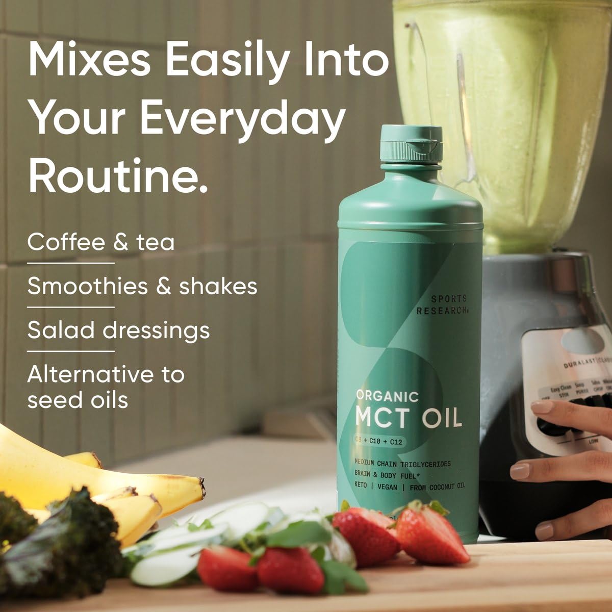 Sports Research Organic MCT Oil - Keto & Vegan MCTs C8, C10, C12 from Coconuts - Fatty Acid Brain & Body Fuel, Non-GMO & Gluten Free - Flavorless Oil, Perfect in Coffee, Tea & Protein Shakes - 32 oz Sports Research buy supplements Au