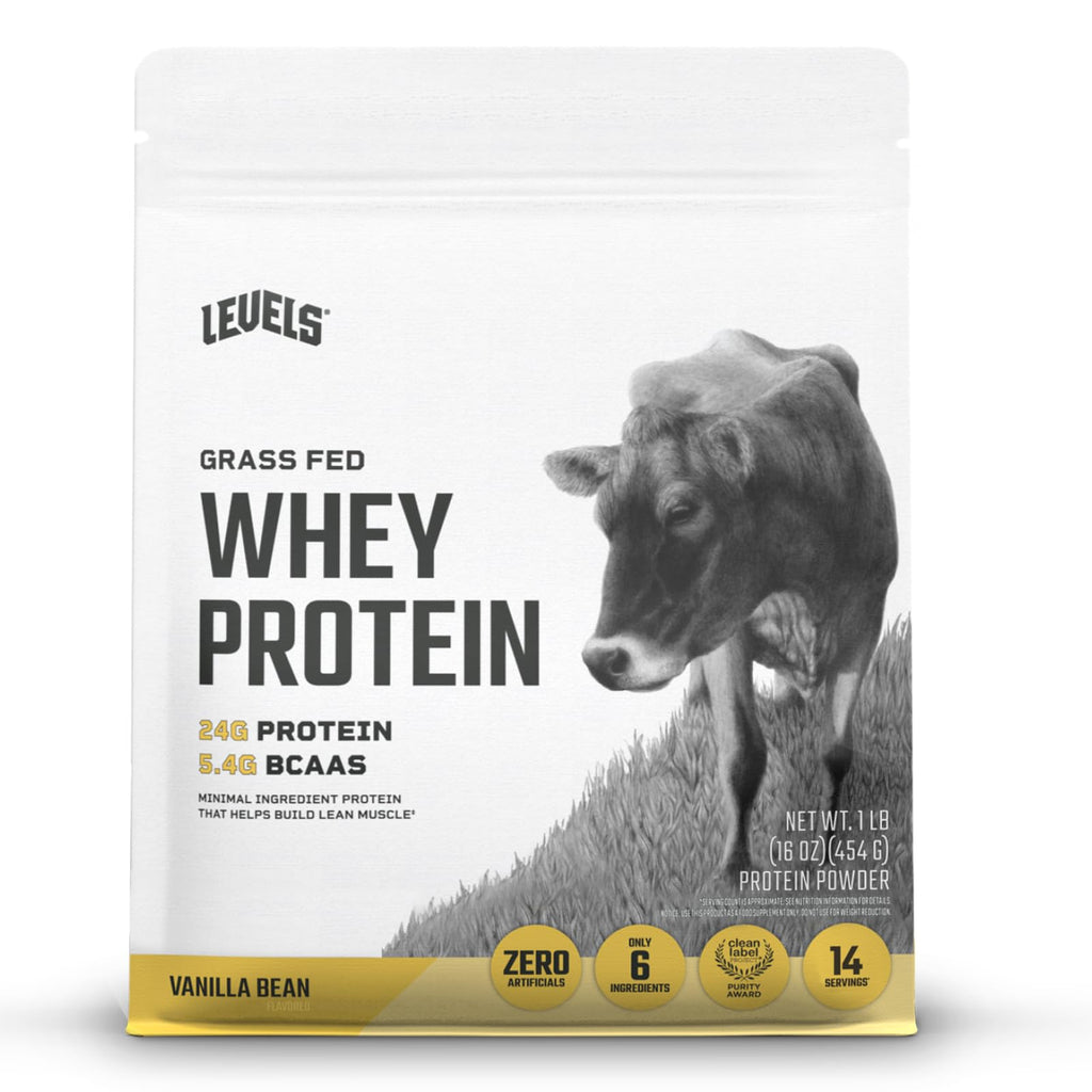 Levels Grass Fed Whey Protein Powder, No Artificials, 24G of Protein, Vanilla Bean, 1LB