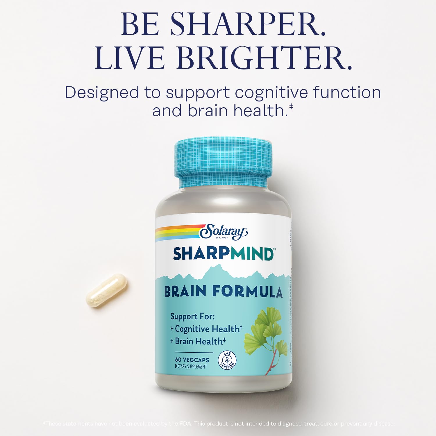 SOLARAY SharpMind Brain Support Formula - Nootropic Brain Supplements - Cognitive and Brain Health Support with Ginkgo Biloba - 60-Day Guarantee, 60 Servings, 60 VegCaps SOLARAYBuy Supplements Australia