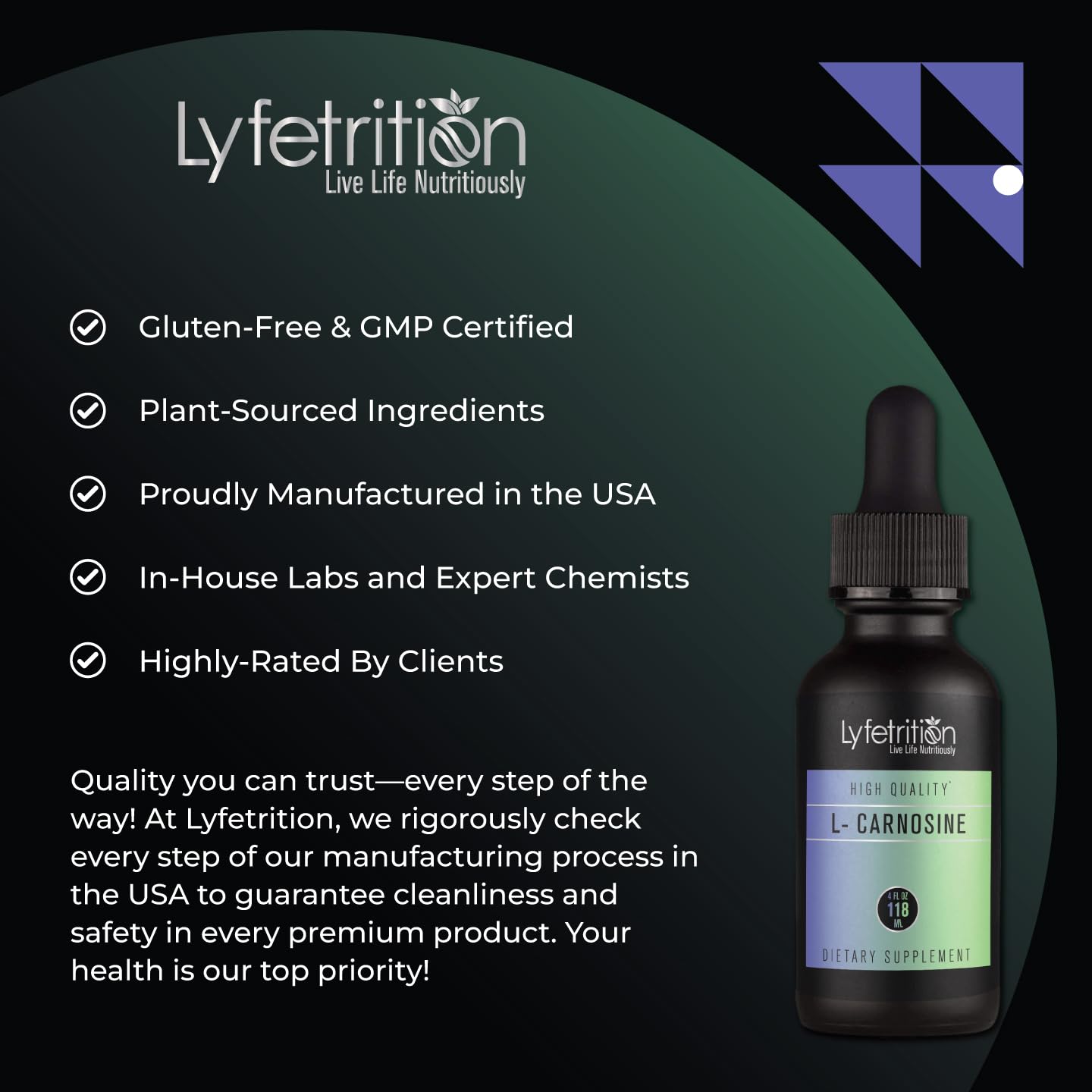Lyfetrition L-Carnosine Liquid Supplement 118 ml, 4 FL Oz Liquid, 220 Servings, Made in USA, Quick Absorption, Potent Ingredients, Non-GMO Lyfetrition buy supplements Au
