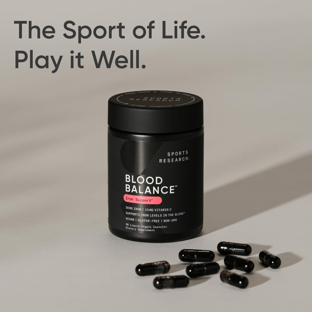 Sports Research® Blood Balance Iron Supplement - 36 MG Iron + Folate & Vitamin C for Absorption - Red Blood Cell Support for Women & Men* - Vegan Certified · Non-GMO · Gluten-Free - 90 Capsules Sports Research buy supplements Au