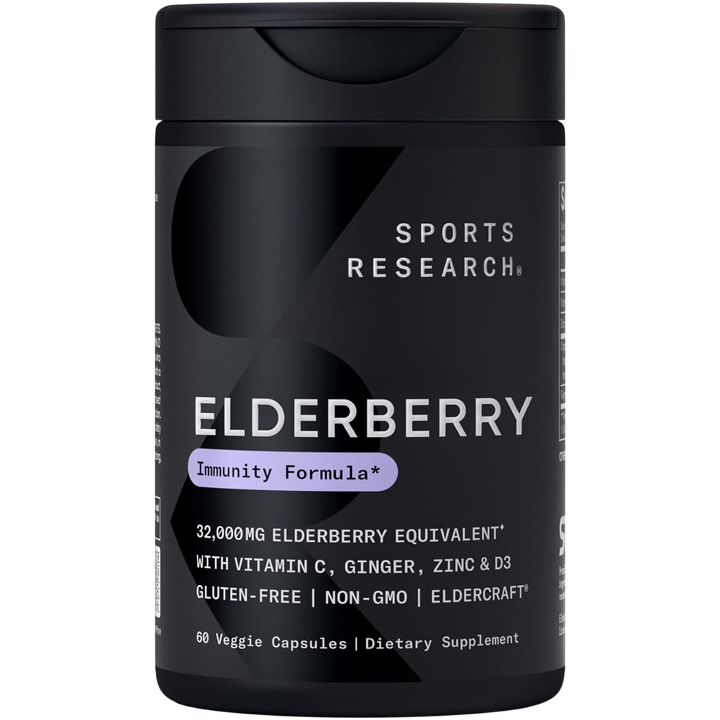 Sports Research® Elderberry Immune Support with Zinc, Ginger, Vitamin C & D3 - Vegan Friendly · Non-GMO · Gluten Free - 60 Veggie Capsules Sports Research buy supplements Au