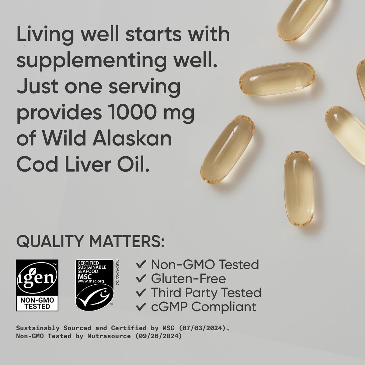 Sports Research® Omega-3 Wild Alaskan Cod Liver Oil 1000mg with Vitamins A (1000 IU) & D3 (400 IU) - Burpless, Bovine Free, Non-GMO, & MSC Certified Sustainable - 120 Softgels Sports Research buy supplements Au