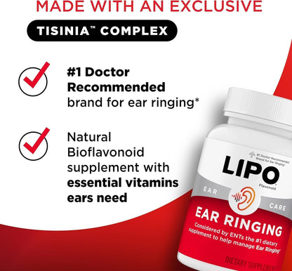 Lipo-Flavonoid Ear Ringing - Doctor-Recommended for Ringing Ears - Clinically Proven Lemon Bioflavonoid Complex with Vitamins C, B1, B2, B6, B12