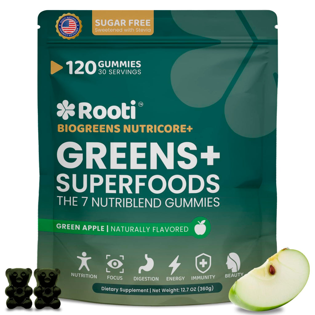 ROOTI Greens + Superfoods Gummies for Adults – 7-in-1 Whole Food Supplement, Spirulina, Lion’s Mane, Probiotics, Fiber & Digestive Enzymes Vegan, Sugar-Free,