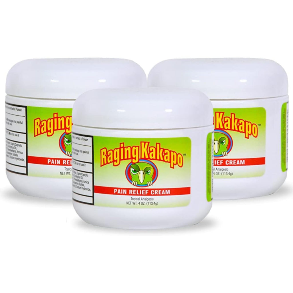 Raging Kakapo Pain Relief Cream 3 Pack - Sore Muscles, Joint Pain & Aches - Odor Free, Non-Greasy Pain Cream - Histamine Dihydrochloride, Capsaicin, Emu Oil, Arnica & More, 4 oz. Jar Raging KakapoBuy Supplements Australia