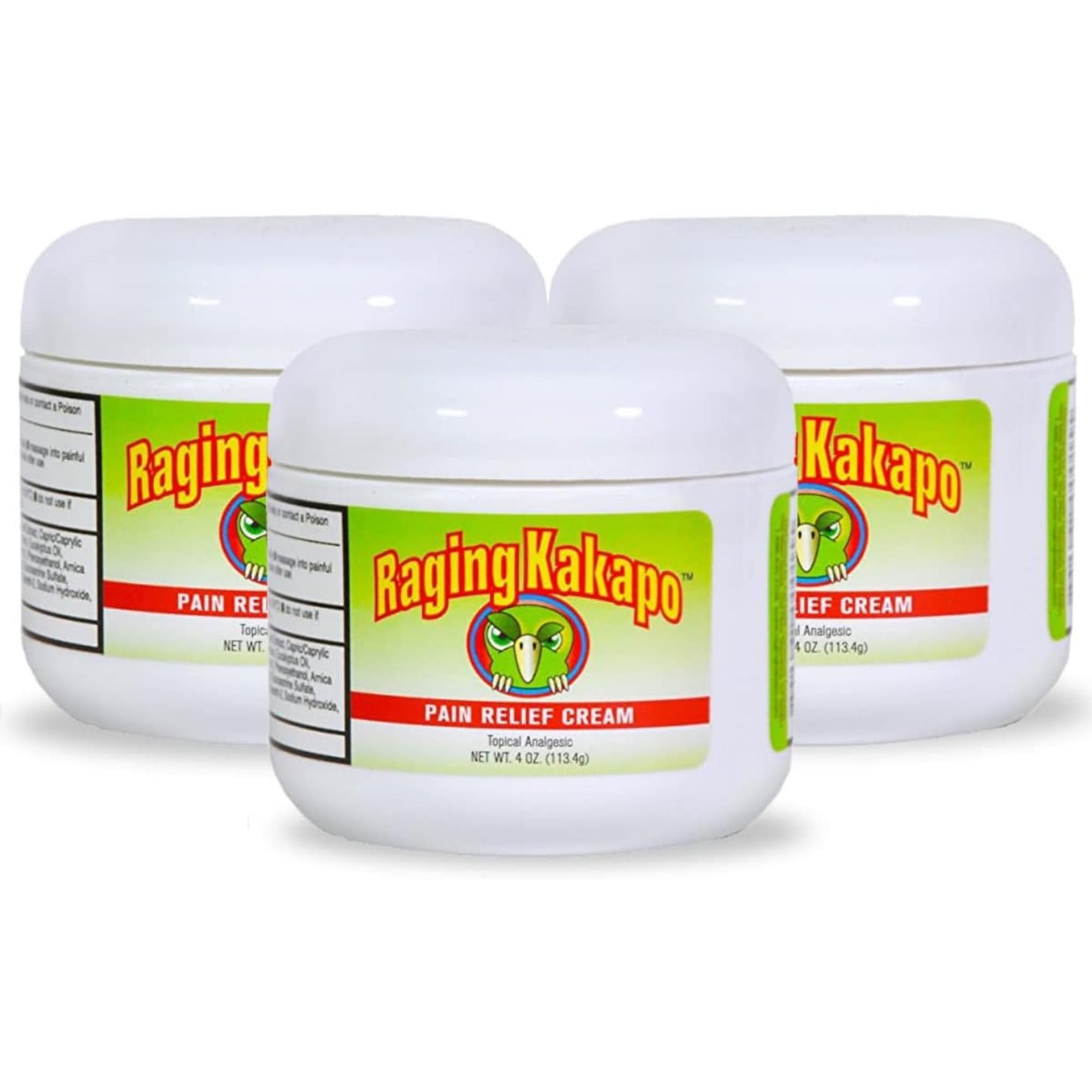 Raging Kakapo Pain Relief Cream 3 Pack - Sore Muscles, Joint Pain & Aches - Odor Free, Non-Greasy Pain Cream - Histamine Dihydrochloride, Capsaicin, Emu Oil, Arnica & More, 4 oz. Jar Raging KakapoBuy Supplements Australia