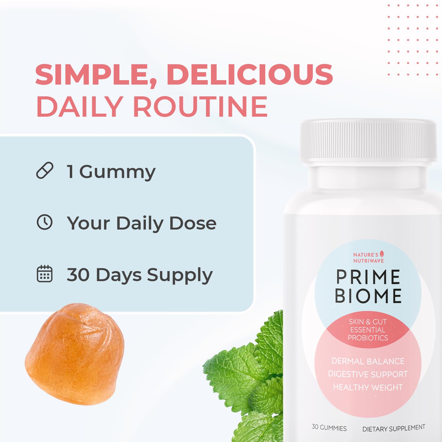 Nature’s NutriWave PrimeBiome Probiotic Gummies – Plant-Based Blend with Inulin, Lion’s Mane, Ginger & More– Non-GMO, No Stimulants, GMP Certified – 30 Gummies, 1 Month Supply Nature’s NutriWaveBuy Supplements Australia