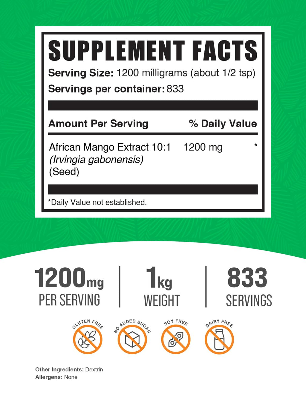 BulkSupplements.com African Mango Extract Powder - Irvingia Gabonensis, African Mango Powder - Gluten Free, 1.2g per Serving, 1kg (2.2 lbs) (Pack of 1) BulkSupplementsBuy Supplements Australia