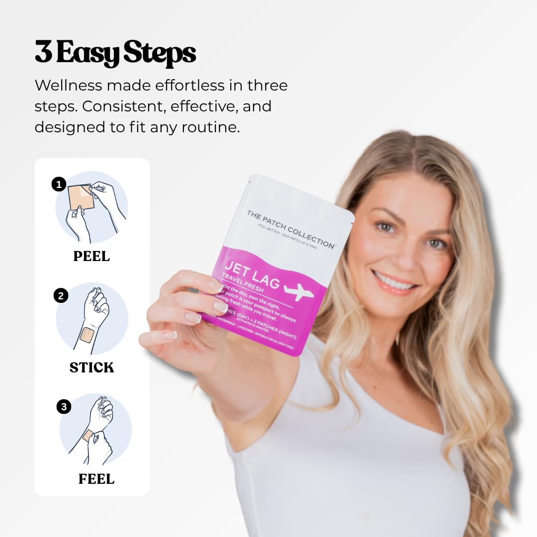 The Patch Collection® - Jet Lag Patch for Day & Night Time Zone Changes | Melatonin, Valerian Root, Passion Flower, Magnesium, Vitamin B1, B2, B3, Turmeric | 100% Natural & Vegan (Pack of 4) The Patch CollectionBuy Supplements Australia