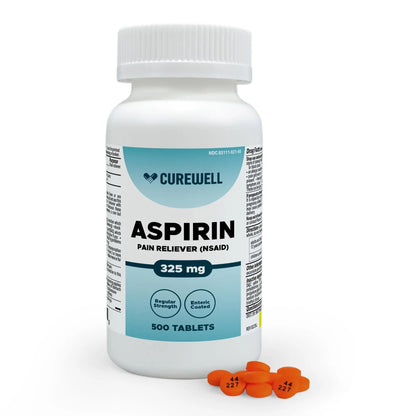 CUREWELL Enteric Coated Aspirin Tablets 325mg (500 Count) NSAID Pain Reliever & Fever Reducer Coated Aspirin for Adults - Regular Strength for Headache Arthritis Menstrual & Muscle Pain CUREWELLBuy Supplements Australia