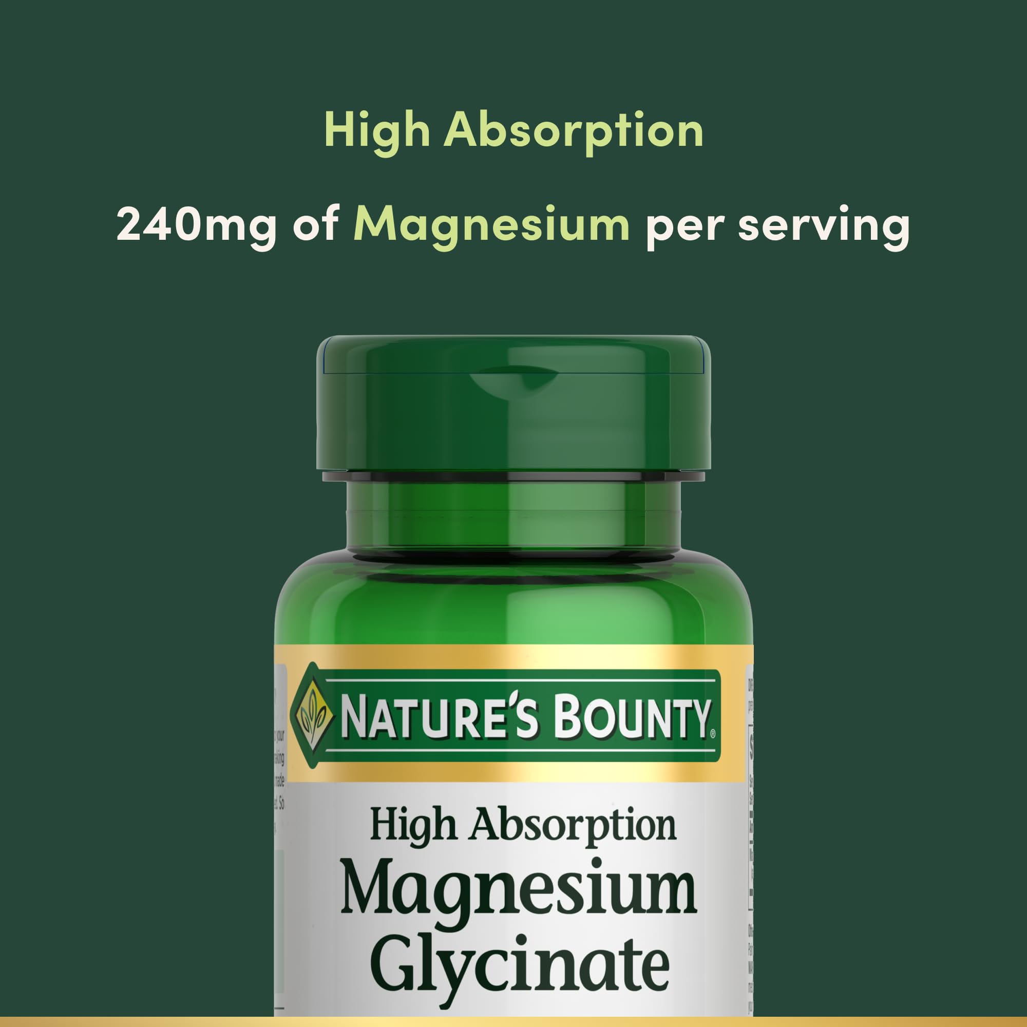 Nature’s Bounty High Absorption Magnesium Glycinate 240 mg for Supporting Muscle Relaxation and Bone, Heart & Nerve Health – Non-GMO, Gluten-Free, Vegetarian, 120 Count/60 Servings Nature's BountyBuy Supplements Australia