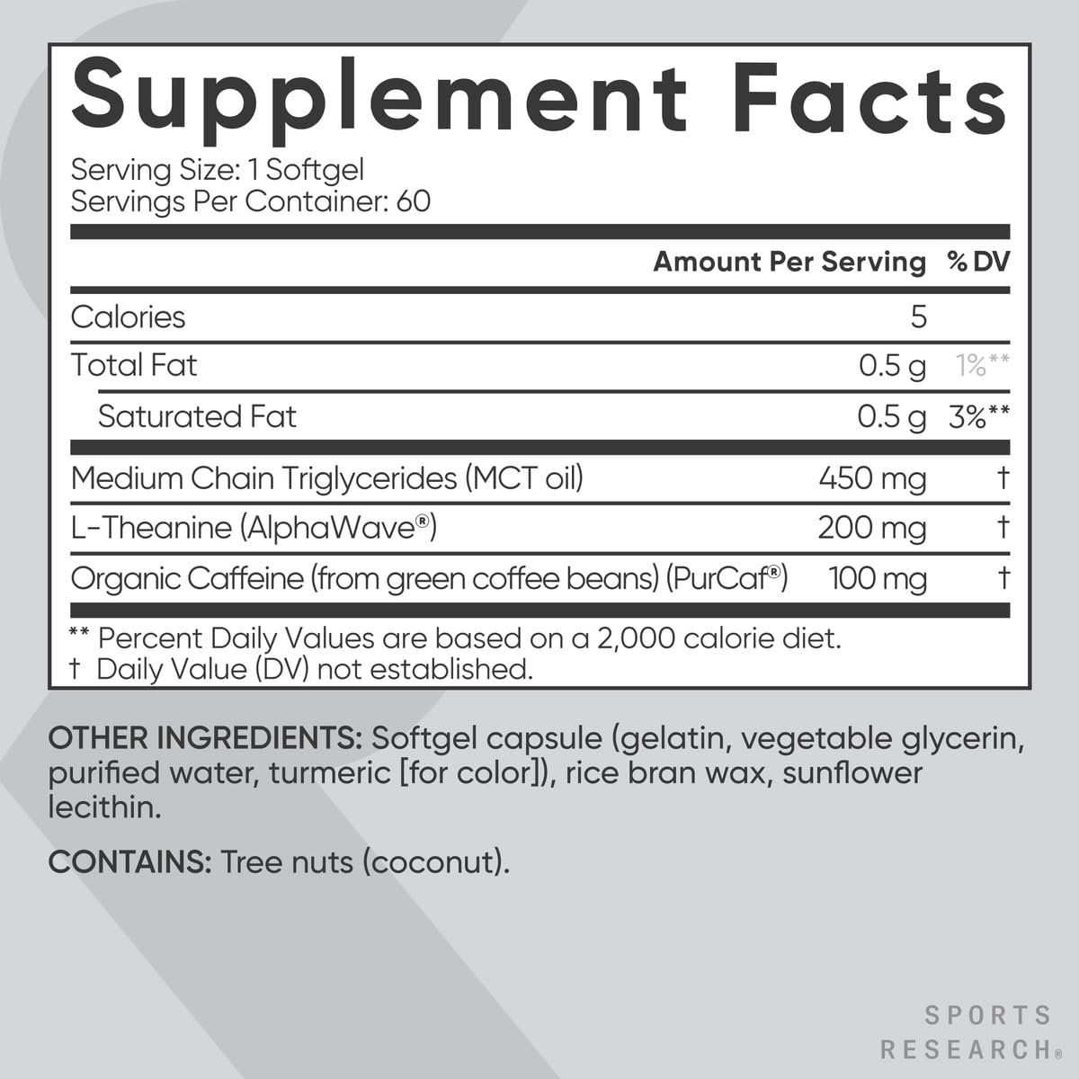 Sports Research L-Theanine Supplement with Caffeine & Coconut MCT Oil - Focused Energy, Alertness & Relaxation Without Drowsiness - 200mg L Theanine, 100mg Organic Caffeine - 60 Liquid Softgels Sports Research buy supplements Au