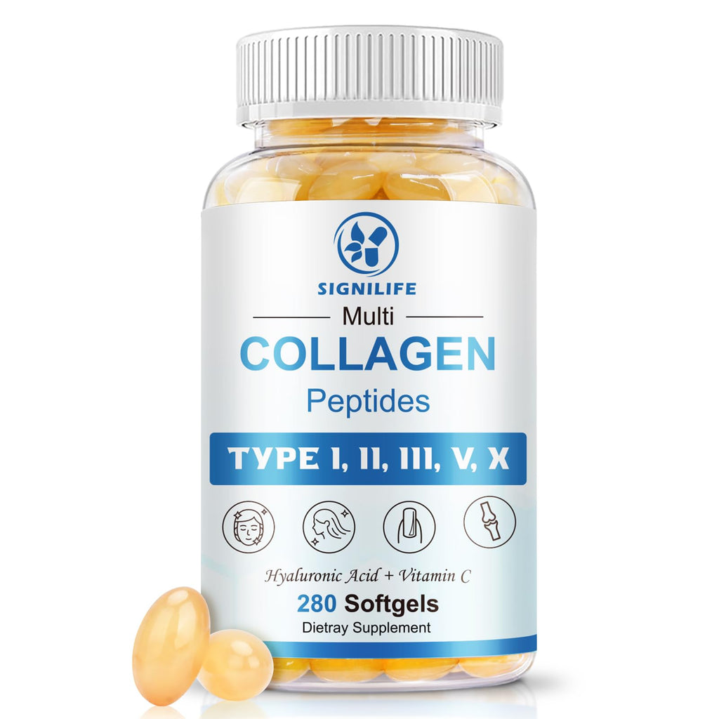 SIGNILIFE Multi Collagen Peptides for Women & Men, Hydrolyzed Collagen Peptides-Type I, II, III, V, X - with Hyaluronic Acid,Vitamin C,Biotin