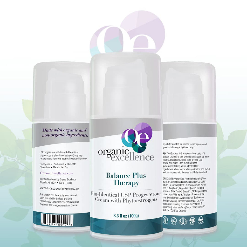 Organic Excellence Balance Plus Therapy - USP Bioidentical Organic Progesterone Cream for Women - with Phytoestrogens - for Menopause Relief and Natural Hormone Balance, 3.3 fl oz (100g) Organic ExcellenceBuy Supplements Australia