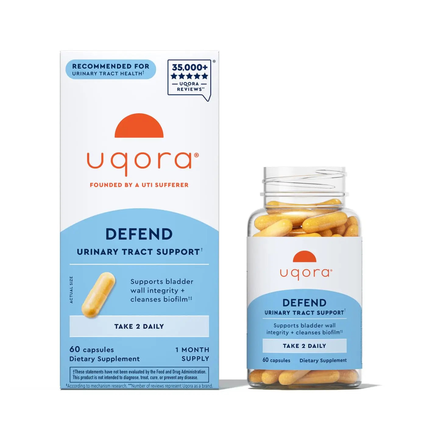 Uqora Defend - Urinary Tract Health Supplement - Support Bladder Health & Cleanse Biofilm* with D-Mannose, Green Tea Extract, Turmeric Extract & More - Gluten-Free - 60 Capsules (30-Day Supply) UqoraBuy Supplements Australia