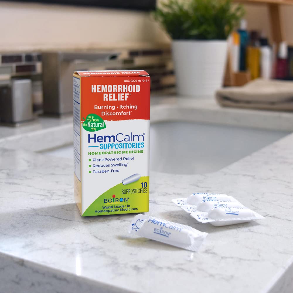 Boiron HemCalm Suppositories for Hemorrhoid Relief of Pain, Itching, Swelling or Discomfort - 10 Count (Pack of 2) BoironBuy Supplements Australia