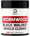 Supplement container labeled 'Wormwood, Black Walnut, Whole Cloves' by DedicaD on a white background.